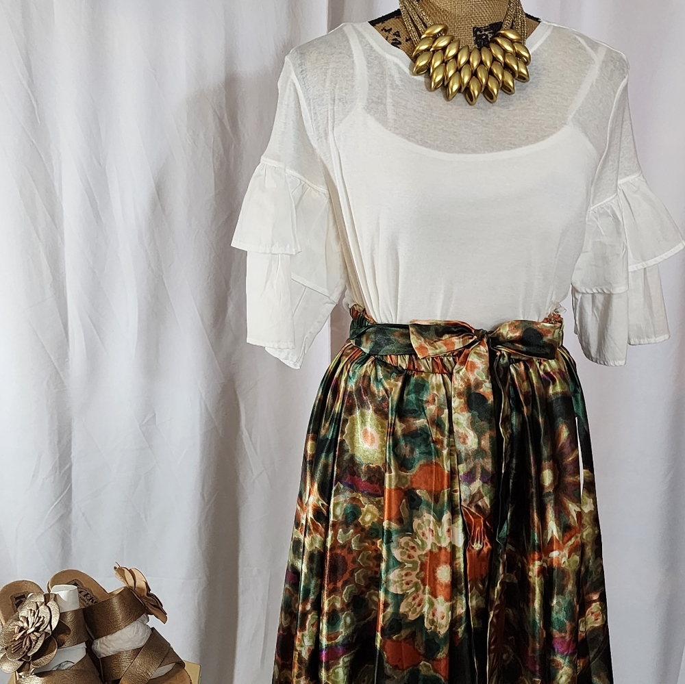 Truly 4 u satin abstract maxi skirt: size S